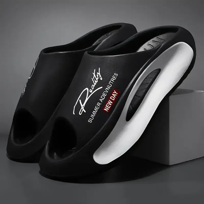 AKJ Fashion pantoufles unisexes noires et blanches avec inscription 