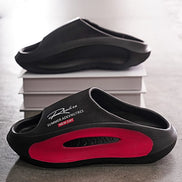 AKJ Fashion pantoufles unisexes noires et rouges avec semelle épaisse et design moderne, idéales pour l'été.