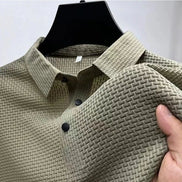 Polo homme AKJ Fashion kaki texturé, col à revers, manches courtes, 100% coton léger, idéal été.