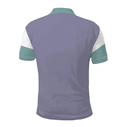 Polo AKJ Fashion homme violet avec manches color block blanches et turquoise, col polo, coupe droite, idéal été.