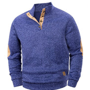 Pull-over AKJ Fashion bleu marine en coton avec écussons aux coudes et boutons sur le col