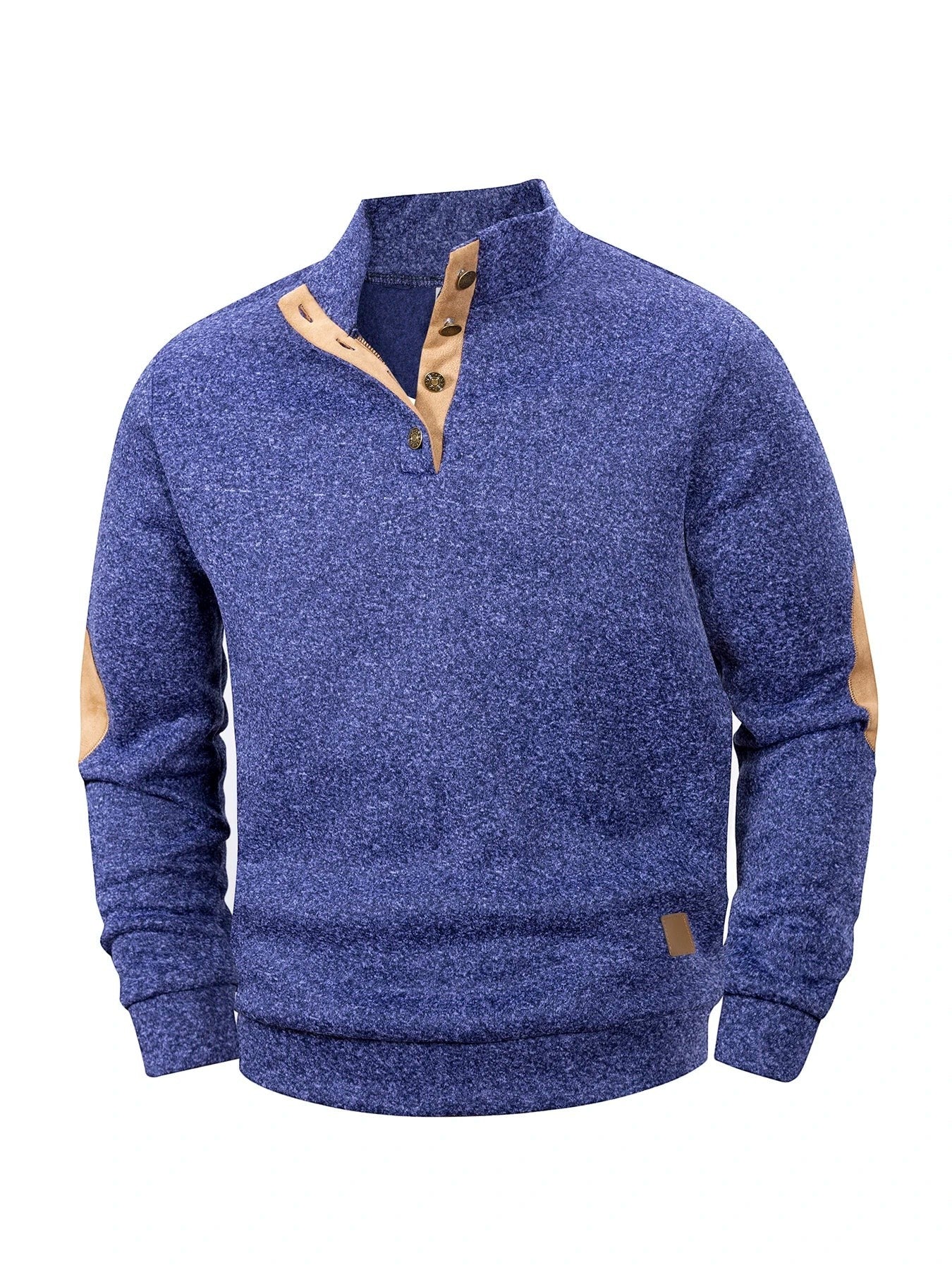Pull-over AKJ Fashion bleu marine en coton avec écussons aux coudes et boutons sur le col