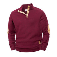 Pull-over AKJ Fashion bordeaux en coton avec patchs aux coudes et col à boutons