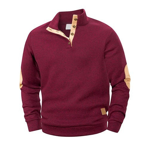 Pull-over AKJ Fashion bordeaux en coton avec patchs aux coudes et col à boutons