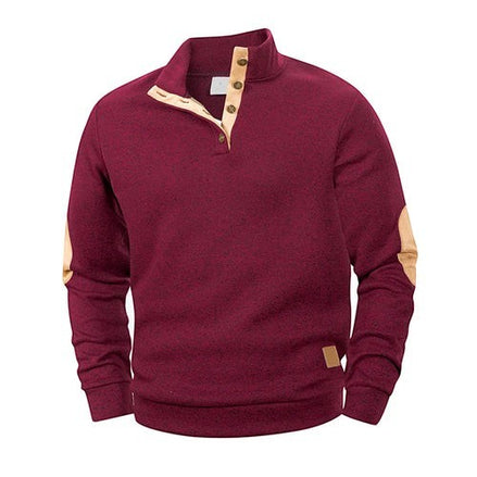 Pull-over AKJ Fashion bordeaux en coton avec patchs aux coudes et col à boutons