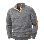 Pull-over AKJ Fashion gris chiné 100% coton avec empiècements aux coudes et col à boutons