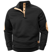 Pull-over AKJ Fashion noir 100% coton avec col à boutons et empiècements contrastants aux coudes