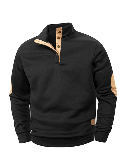 Pull-over AKJ Fashion noir 100% coton avec col à boutons et empiècements contrastants aux coudes