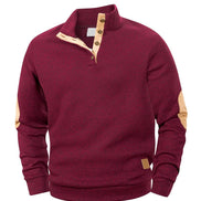 Pull-over AKJ Fashion bordeaux en coton avec col à boutons et coudières contrastantes