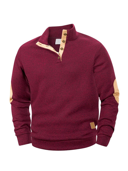 Pull-over AKJ Fashion bordeaux en coton avec col à boutons et coudières contrastantes