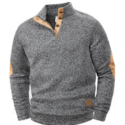 AKJ Fashion pull-over homme gris chiné 100% coton avec coudières et col à boutons