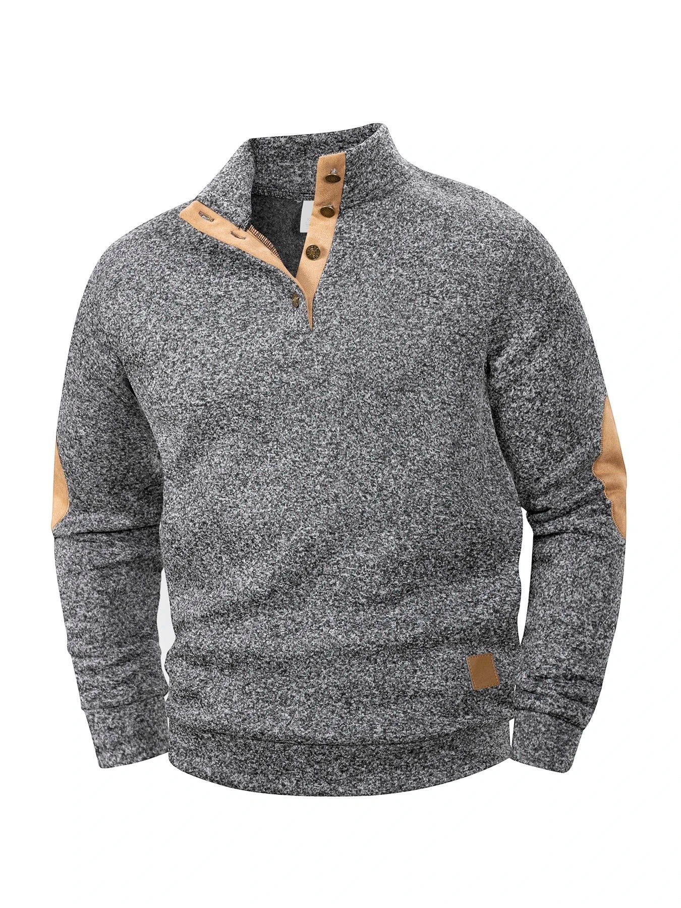 AKJ Fashion pull-over homme gris chiné 100% coton avec coudières et col à boutons