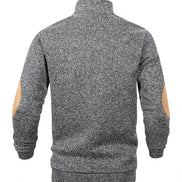 AKJ Fashion pull-over homme gris chiné 100% coton avec écussons aux coudes, col rond, coupe moderne