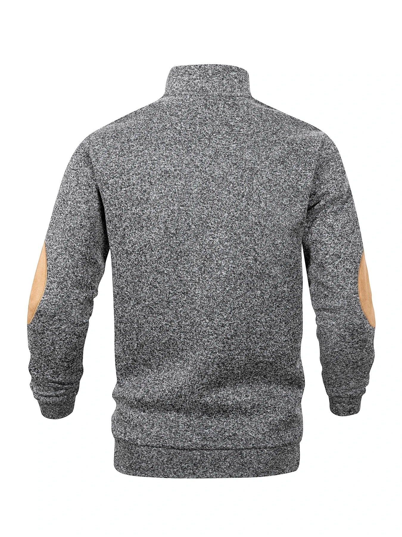 AKJ Fashion pull-over homme gris chiné 100% coton avec écussons aux coudes, col rond, coupe moderne