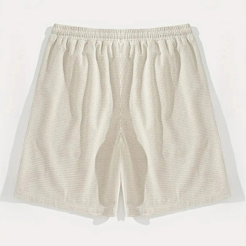 AKJ Fashion short d'été homme beige à carreaux, ceinture élastique, coupe droite, confortable et élégant.