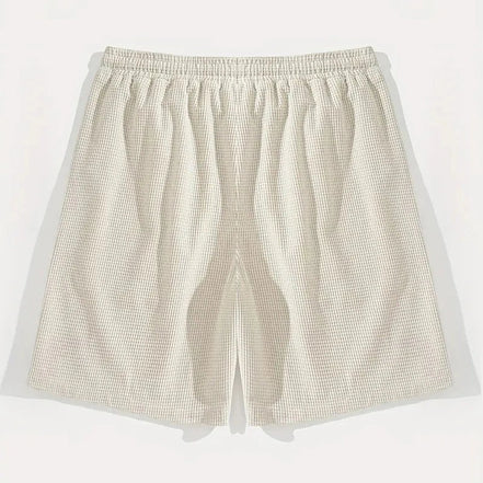 AKJ Fashion short d'été homme beige à carreaux, ceinture élastique, coupe droite, confortable et élégant.