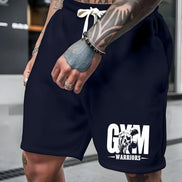 AKJ Fashion short de fitness bleu marine en coton pour homme, avec cordon de serrage et logo 