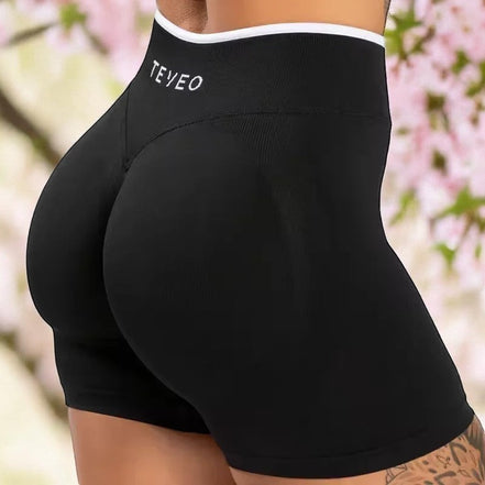 AKJ Fashion - Short de yoga noir sans couture avec logo TEVEO brodé et effet galbant