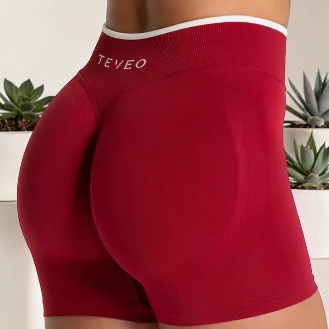 AKJ Fashion - Short de yoga rouge sans couture, effet galbant, taille haute, logo brodé