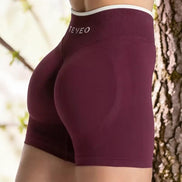 AKJ Fashion short de yoga TEVEO bordeaux sans couture, effet galbant, taille haute, logo brodé