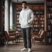 AKJ Fashion sweat à capuche blanc unisexe avec inscription « READY TO RACE » orange et grise, poche kangourou, coupe décontractée.