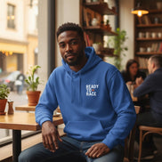 AKJ Fashion sweat à capuche bleu unisexe avec inscription « READY TO RACE » sur la poitrine, poche kangourou, coupe décontractée.