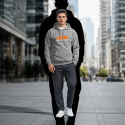 AKJ Fashion sweat à capuche gris unisexe en molleton doux avec logo KTM Racing Team orange sur la poitrine, coupe moderne, poche kangourou.