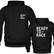 AKJ Fashion sweat à capuche noir unisexe avec inscription « READY TO RACE » blanche et orange. Poche kangourou et capuche.