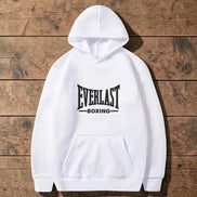 AKJ Fashion sweat à capuche blanc unisexe EVERLAST, molleton doux, poche kangourou, logo noir