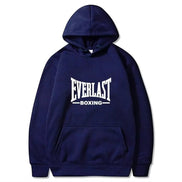 AKJ Fashion sweat à capuche bleu marine unisexe EVERLAST BOXING en molleton doux, avec poche kangourou et logo blanc.