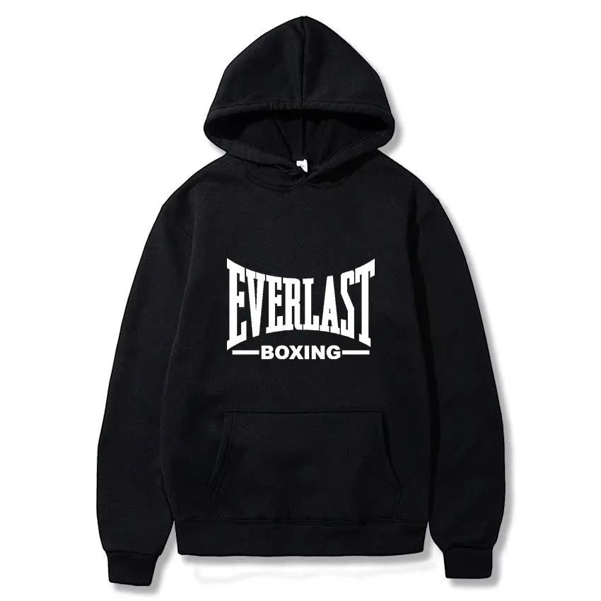 AKJ Fashion sweat à capuche noir unisexe EVERLAST, molleton doux, poche kangourou, style dynamique