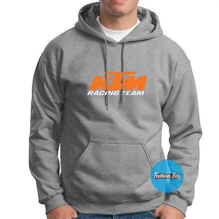 AKJ Fashion sweat à capuche gris unisexe avec logo KTM Racing Team orange et blanc, poche kangourou.