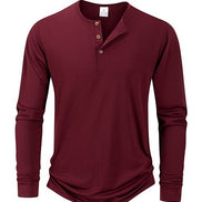 AKJ Fashion T-shirt homme manches longues bordeaux en pur coton, col henley à boutons, coupe ajustée, idéal pour un look casual chic.