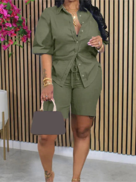 Ensemble 2 Pièces Femme en Lin — Chemise & Short Coordonné