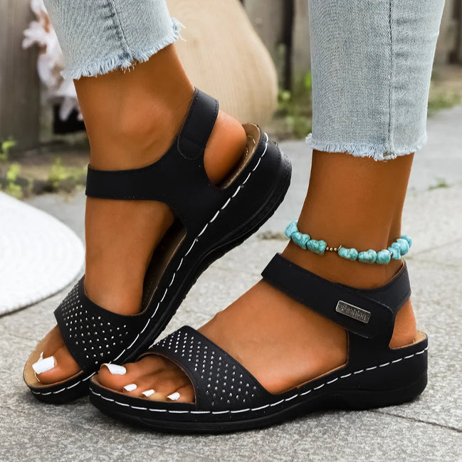 Sandales Ergonomiques "Confort Étoilé" – Bleu Marine & Micro-Strass