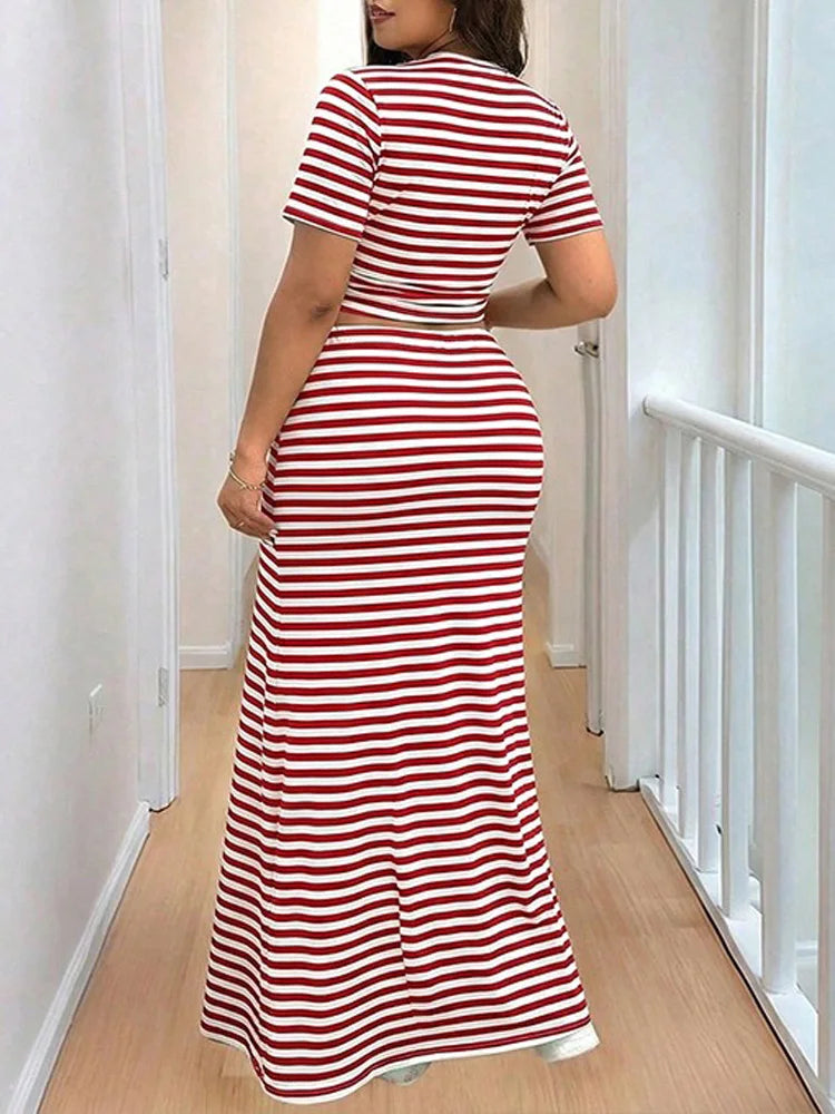 Ensemble 2 Pièces Femme Rayé — Crop Top & Jupe Longue Sirène