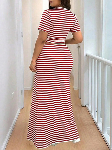 Ensemble 2 Pièces Femme Rayé — Crop Top & Jupe Longue Sirène