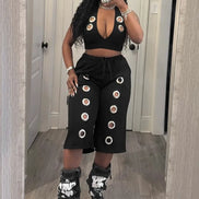 Ensemble 2 Pièces Femme en Lin — Crop Top Halter & Bermuda Œillets