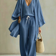 Ensemble 3 Pièces Femme — Kimono, Top & Pantalon Large Fluide
