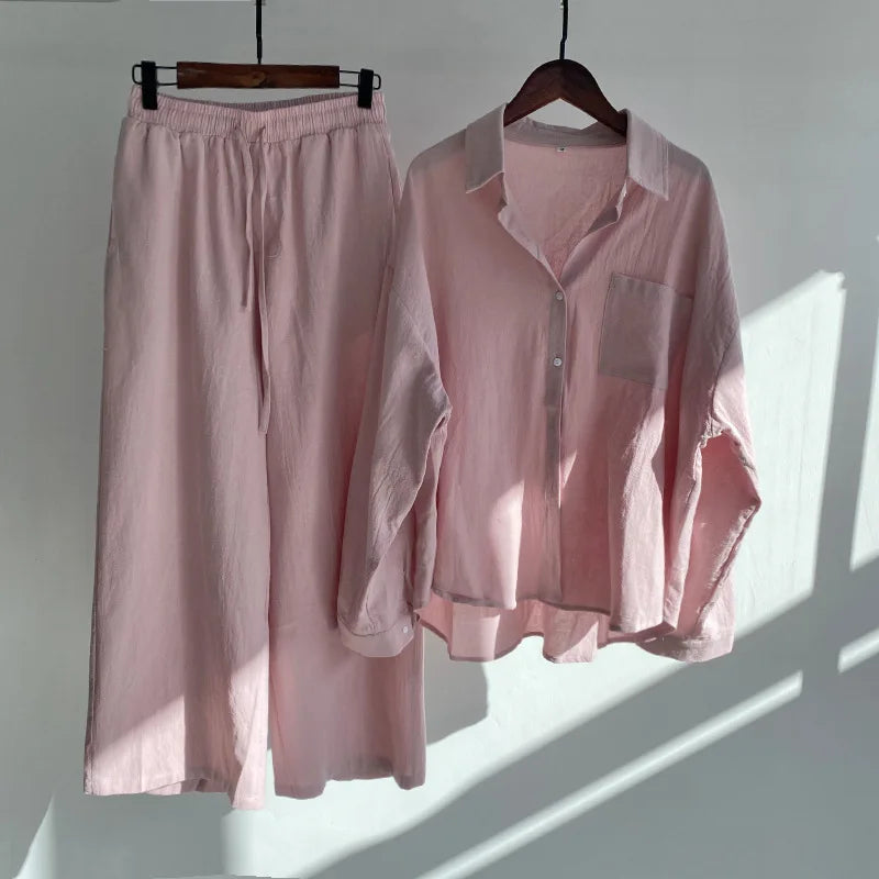 Ensemble 2 Pièces Femme en Lin — Chemise Oversize & Pantalon Large