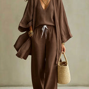 Ensemble 3 Pièces Femme — Kimono, Top & Pantalon Large Fluide