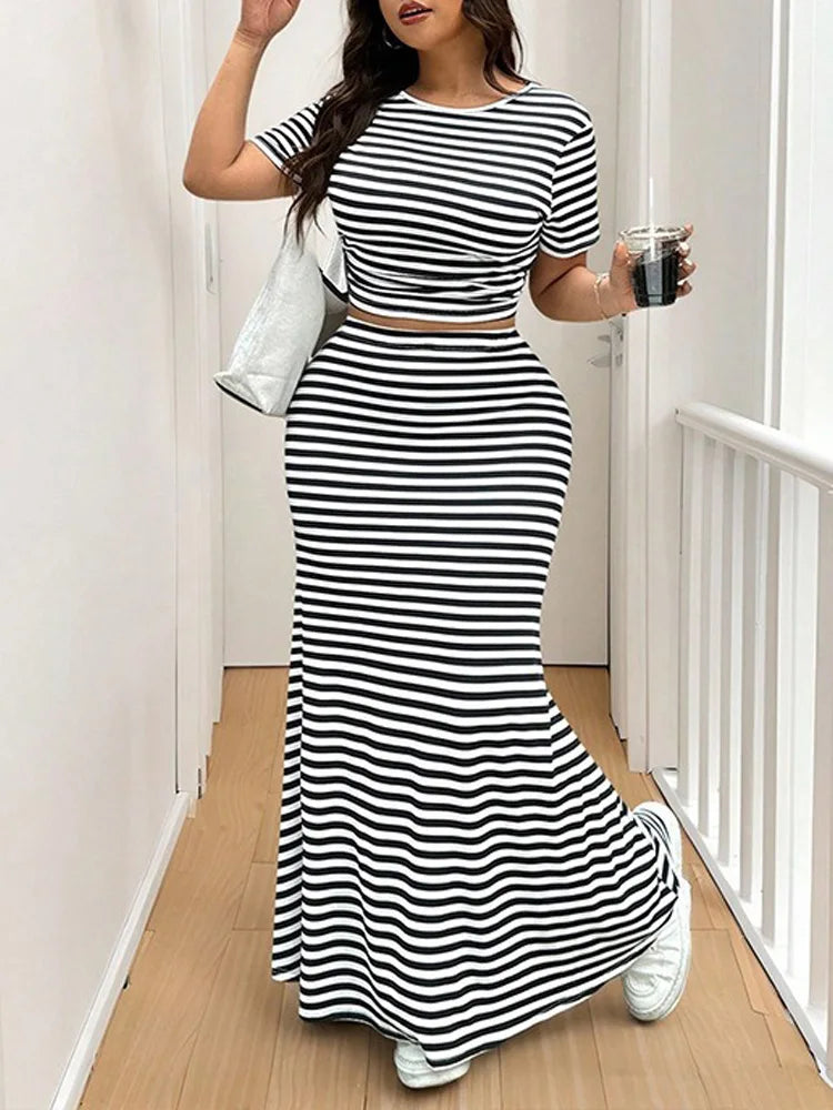 Ensemble 2 Pièces Femme Rayé — Crop Top & Jupe Longue Sirène