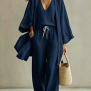 Ensemble 3 Pièces Femme — Kimono, Top & Pantalon Large Fluide