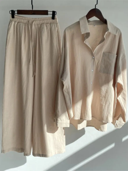 Ensemble 2 Pièces Femme en Lin — Chemise Oversize & Pantalon Large