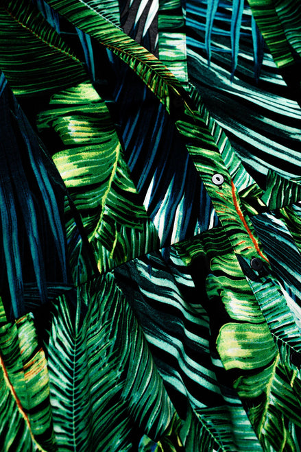 Mini robe large a imprimé feuilles vertes
