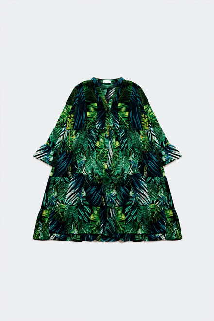 Mini robe large a imprimé feuilles vertes