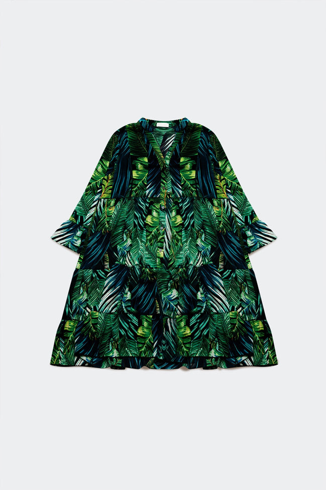 Mini robe large a imprimé feuilles vertes