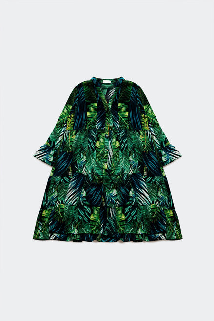 Mini robe large a imprimé feuilles vertes